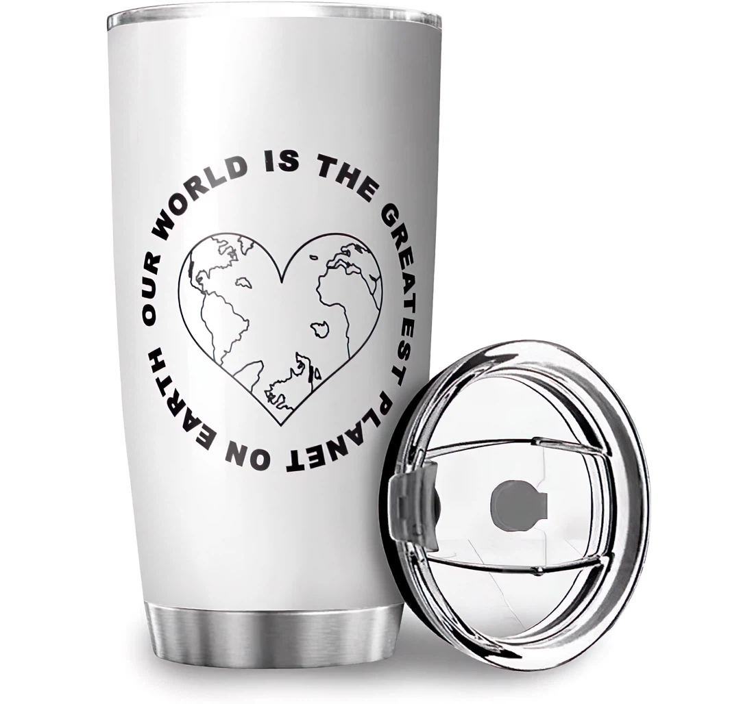 World Planet Earth Heart Funny Print Cold & Hot Drinks Stainless Steel Tumbler Cup