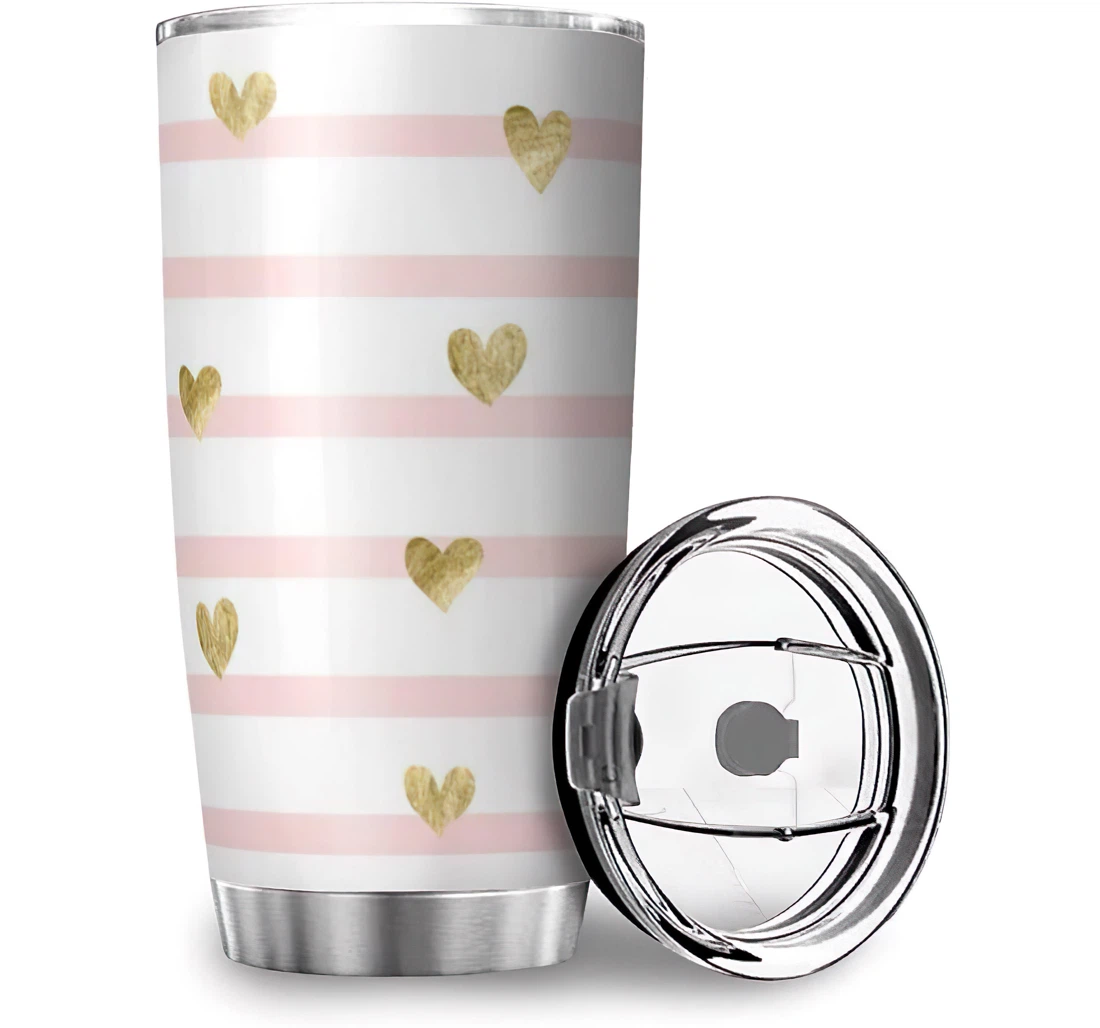 Pink Stripes Lines Gold Heart Funny Print Work Fitness Stainless Steel Tumbler Cup