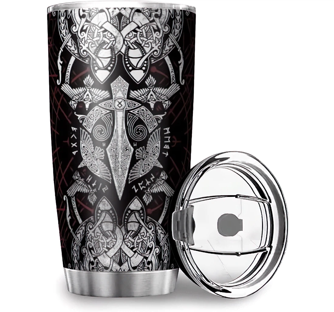 Viking Raven Tattoo Unique Design Car Mom Dad White6 Stainless Steel Tumbler Cup