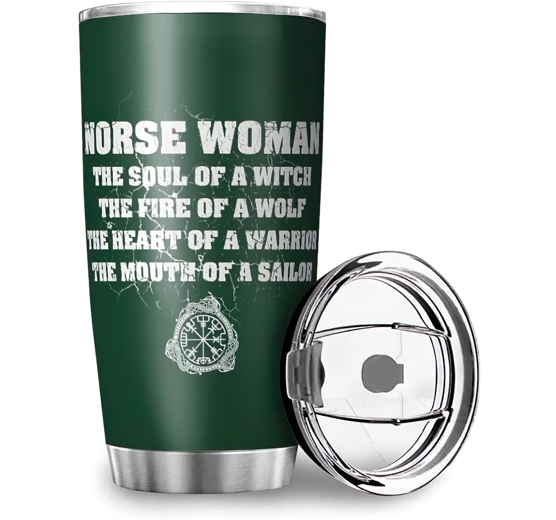 Personalized Woman Viking Green Printed Co-workers Office Stainless Steel Tumbler Cup