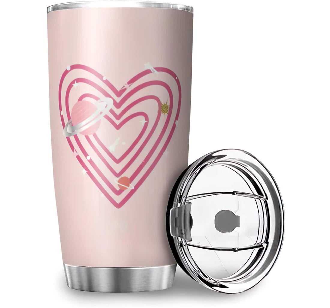 Heart-shaped Orbit Planets Pink Personalized Design Husband Wife Stainless Steel Tumbler Cup