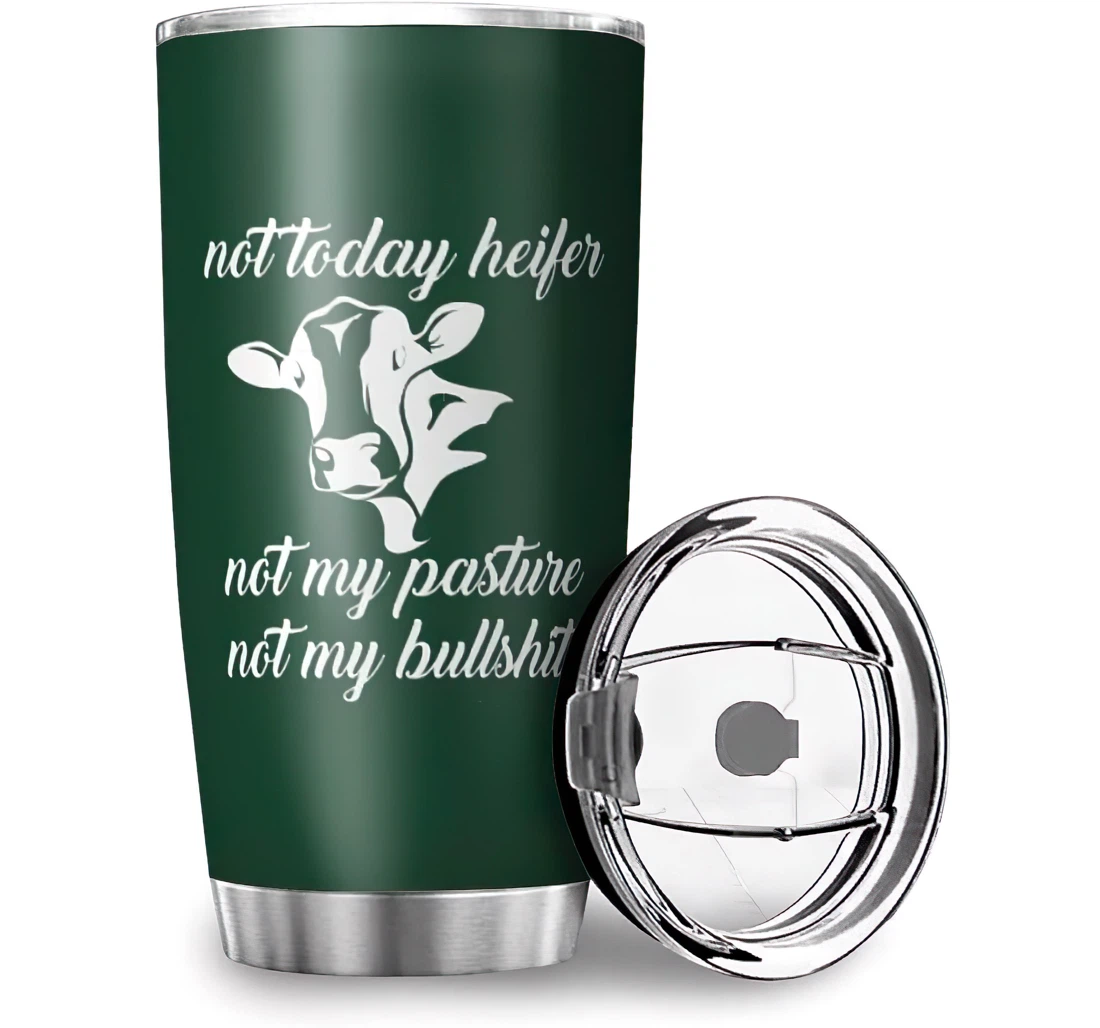 Funny Not Today Heifer Not My Pasture Cow Print Car Mom Dad Stainless Steel Tumbler Cup