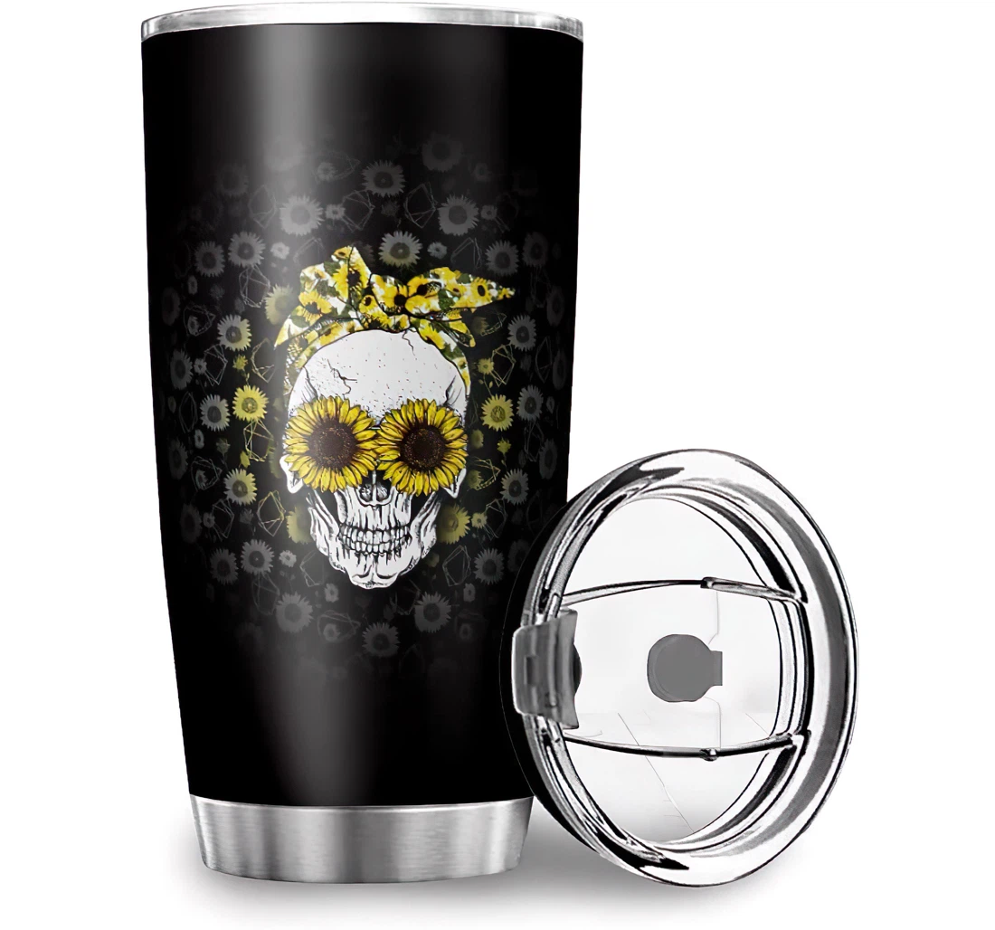 Personalized Sunflower Skull Work Fitness Stainless Steel Tumbler Cup