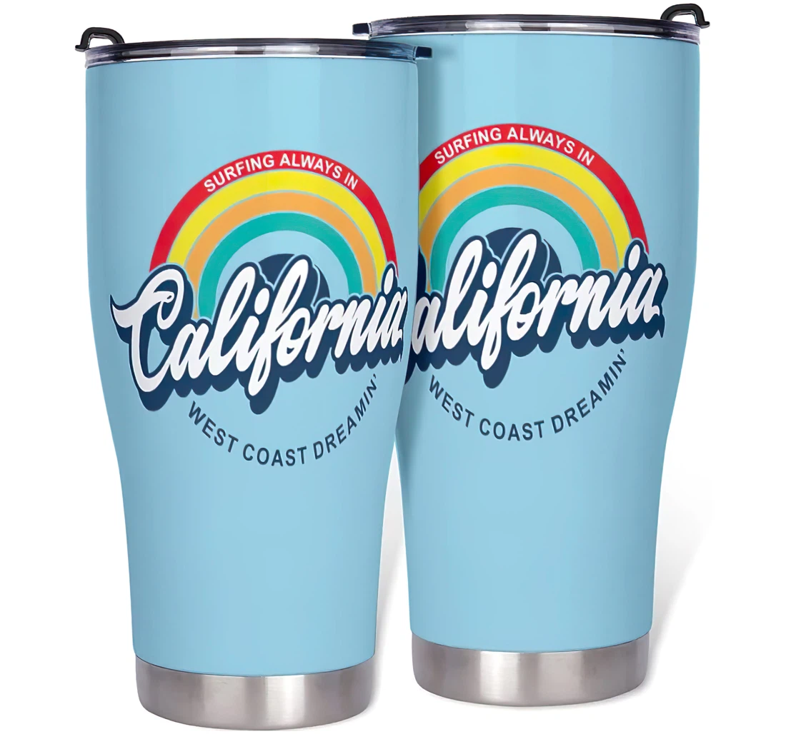 Personalized Rainbow California Blue Printed Ice Drinks Stainless Steel Tumbler Cup