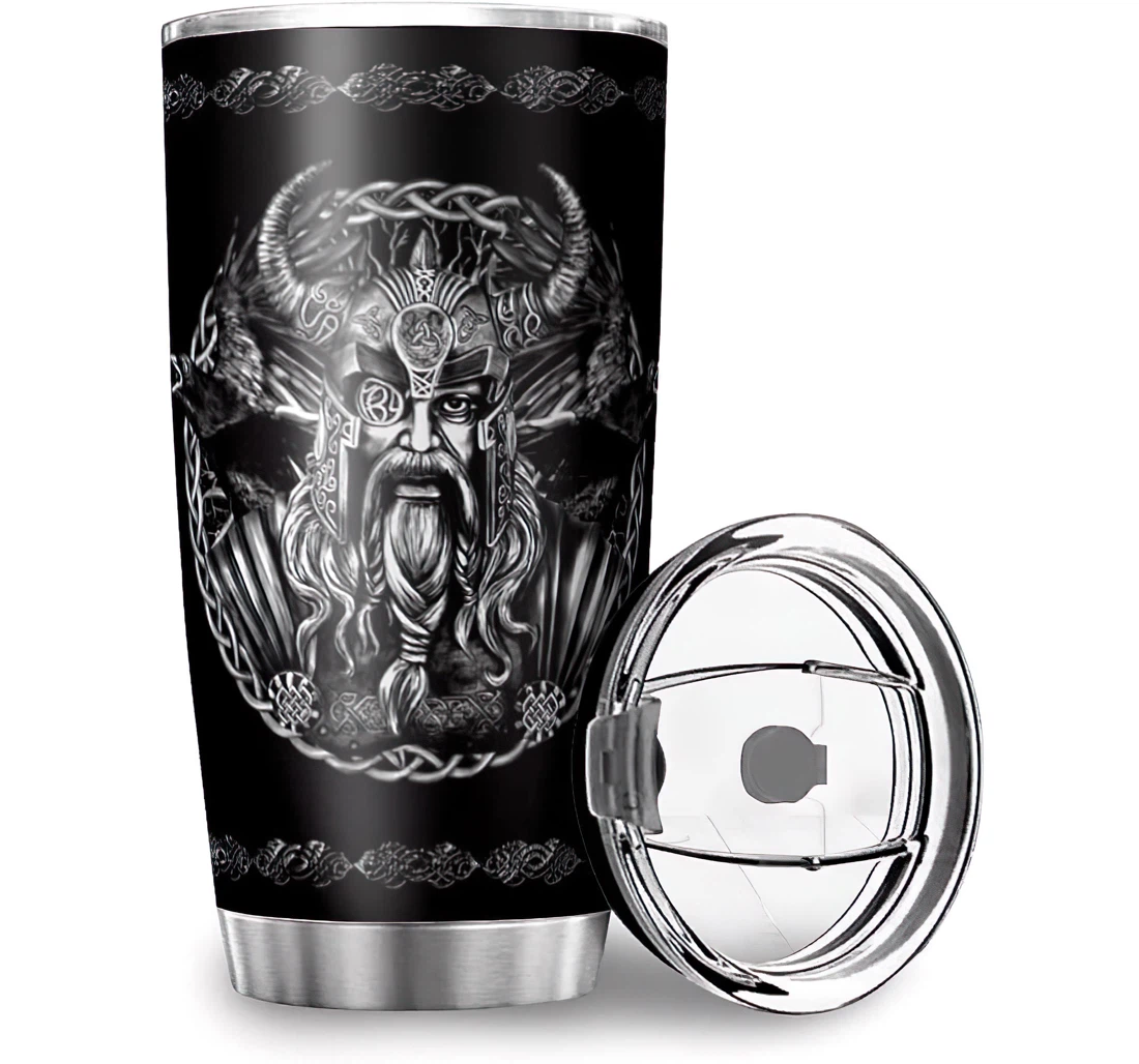 Personalized Odin Viking Crow Wolf Printed Mom Dad Stainless Steel Tumbler Cup