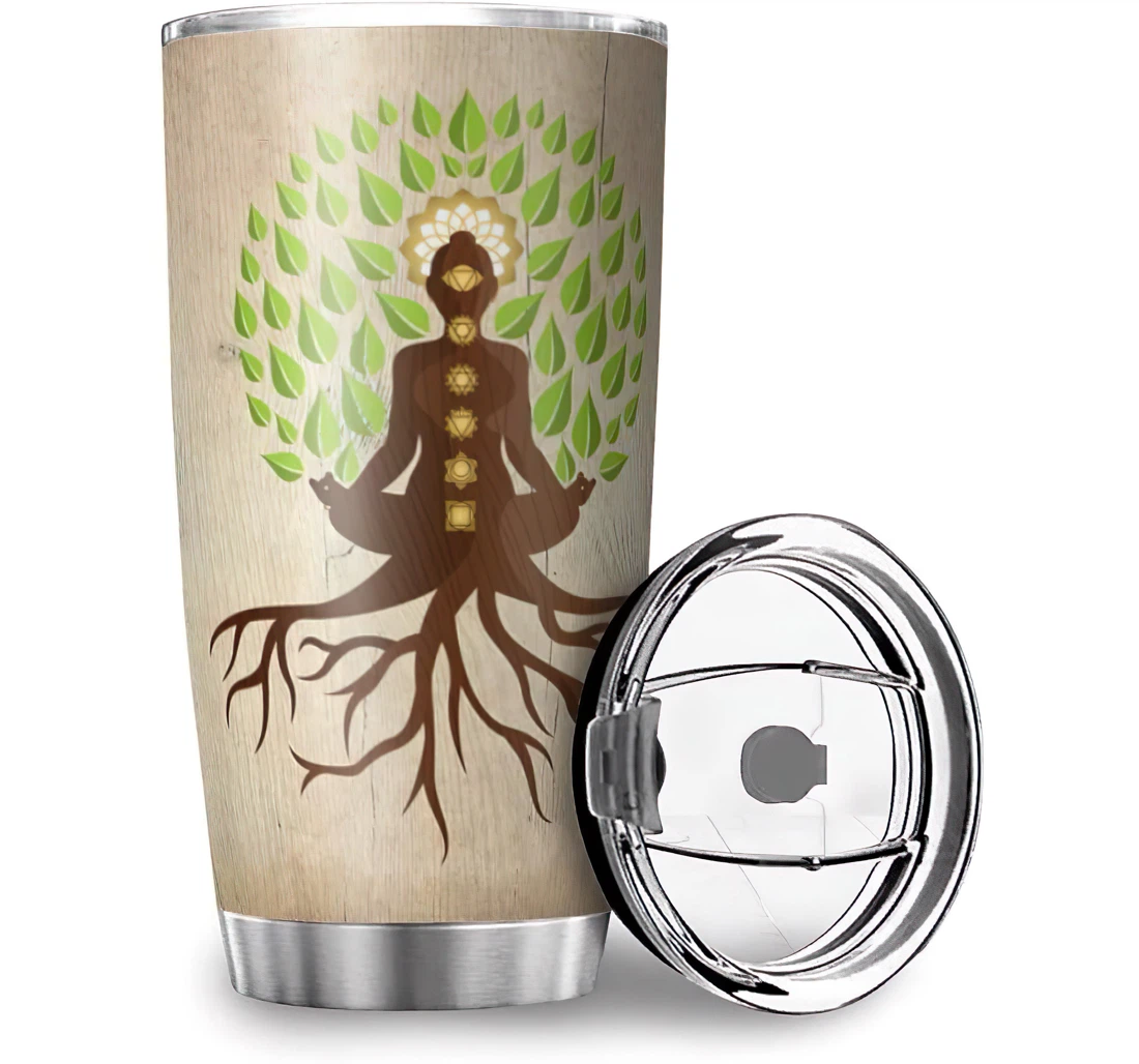 Unique Green Leaf Tree Yoga Chakras Personalized Stainless Steel Tumbler Cup