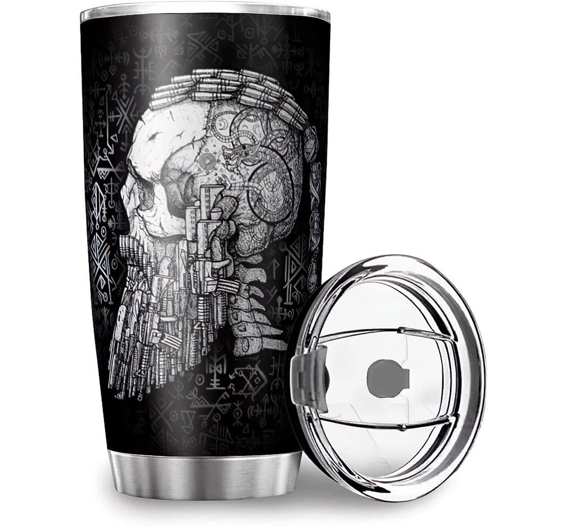 Funny Viking Mechanical Head Skull Car Fathers Day Mothers Day Stainless Steel Tumbler Cup