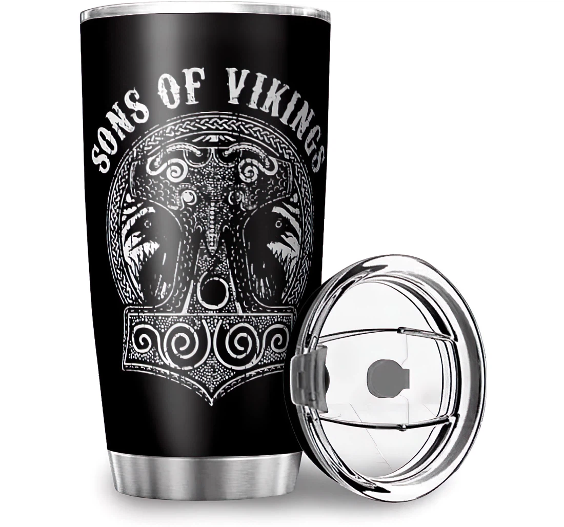 Funny Son Of Viking Ravens Printed Car Co-workers Office Stainless Steel Tumbler Cup