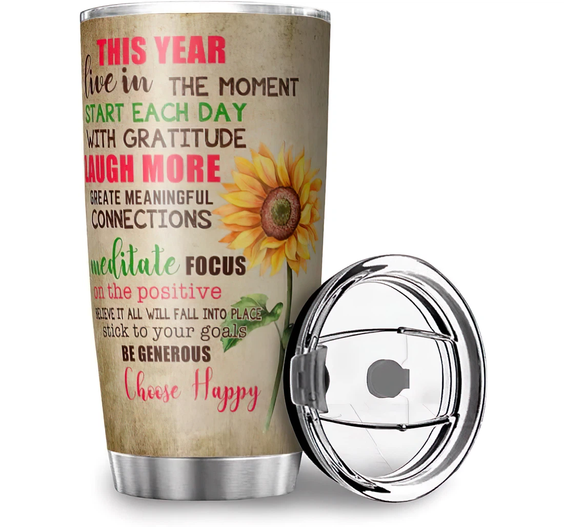 Unique This Year Choose Happy Sunflower Printed Mom Dad Stainless Steel Tumbler Cup