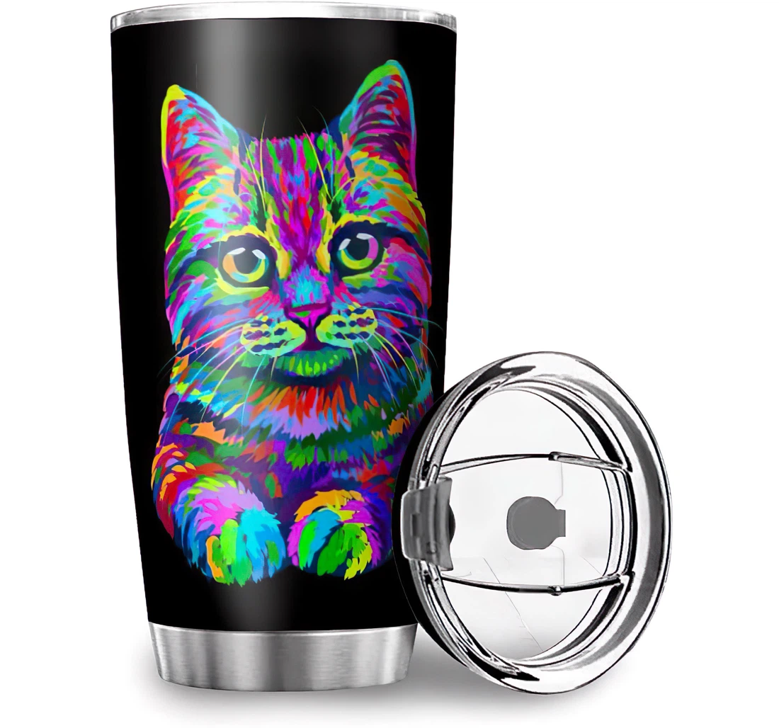 Fun Colorful Animal Rainbow Cat Printed Friend Friendship Stainless Steel Tumbler Cup