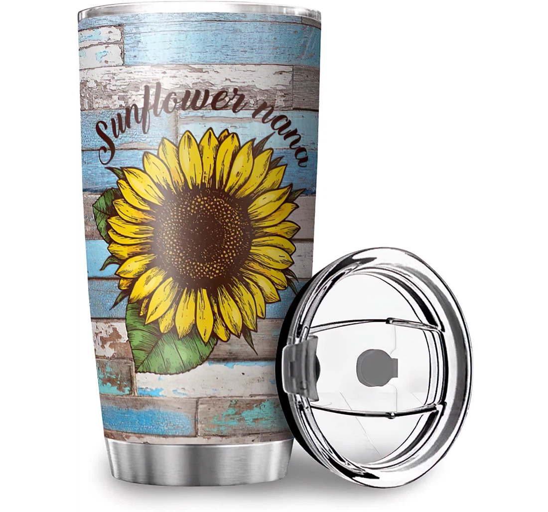 Fun Wood Pattern Sunflower Nana Print Stainless Steel Tumbler Cup