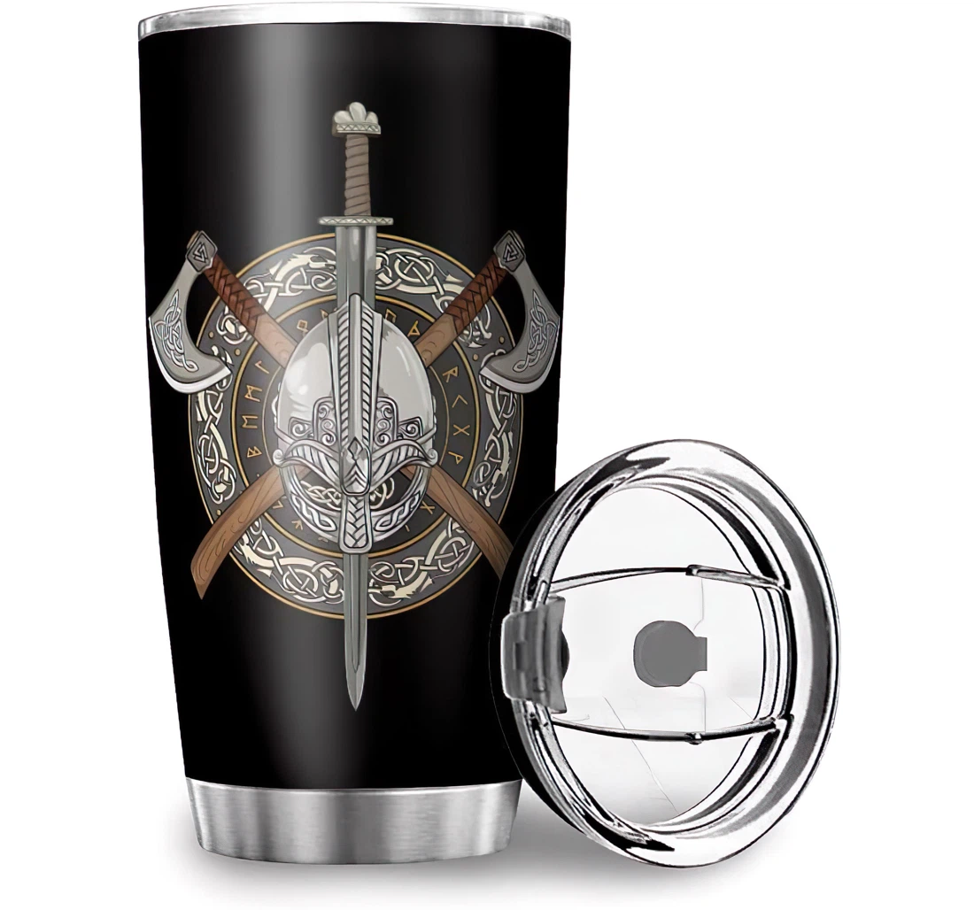 Custom Viking Warrior Print Car Mom Dad Stainless Steel Tumbler Cup