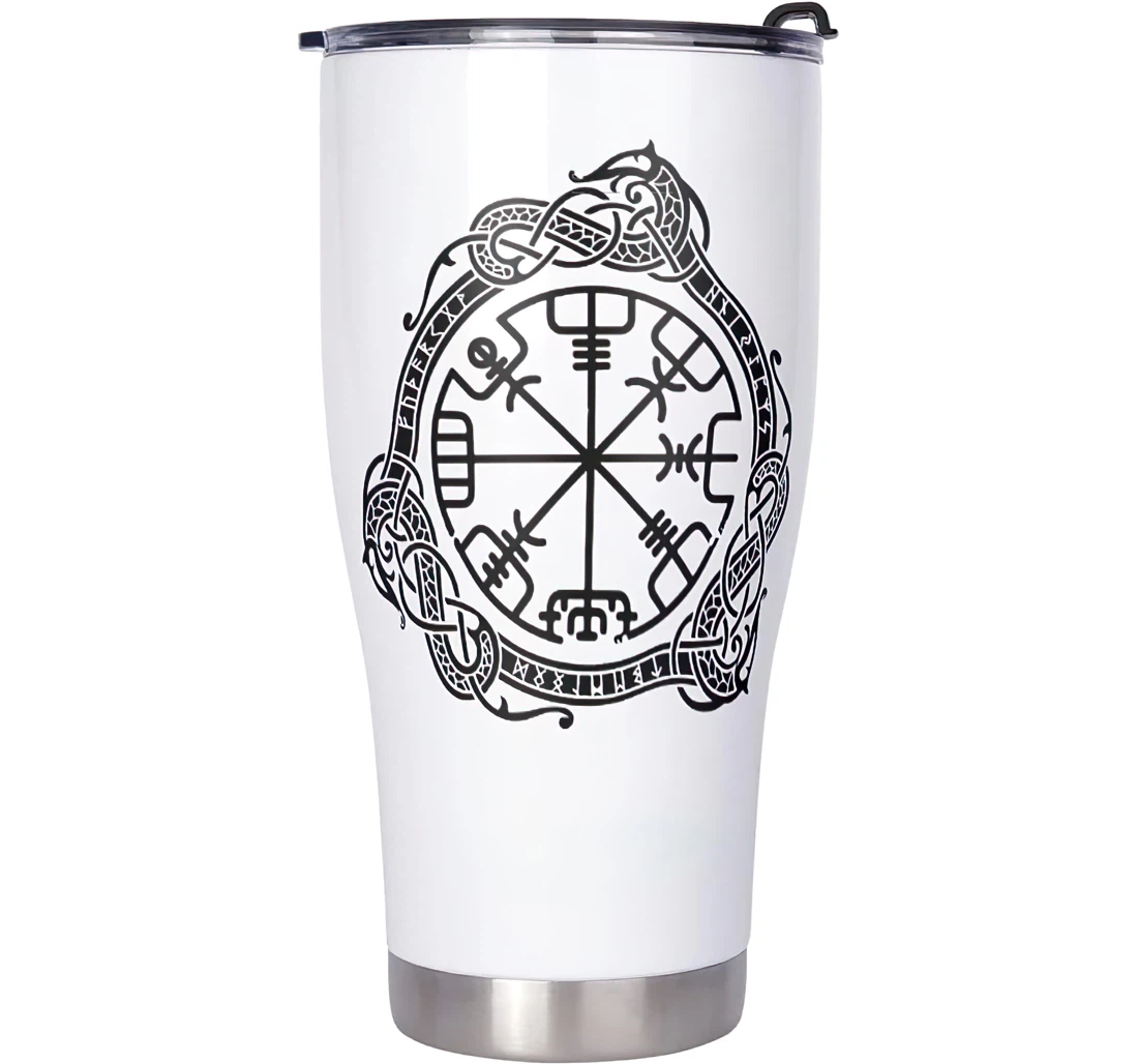 Funny Viking Tattoo Dragon Compass Printed Ice Drinks Stainless Steel Tumbler Cup