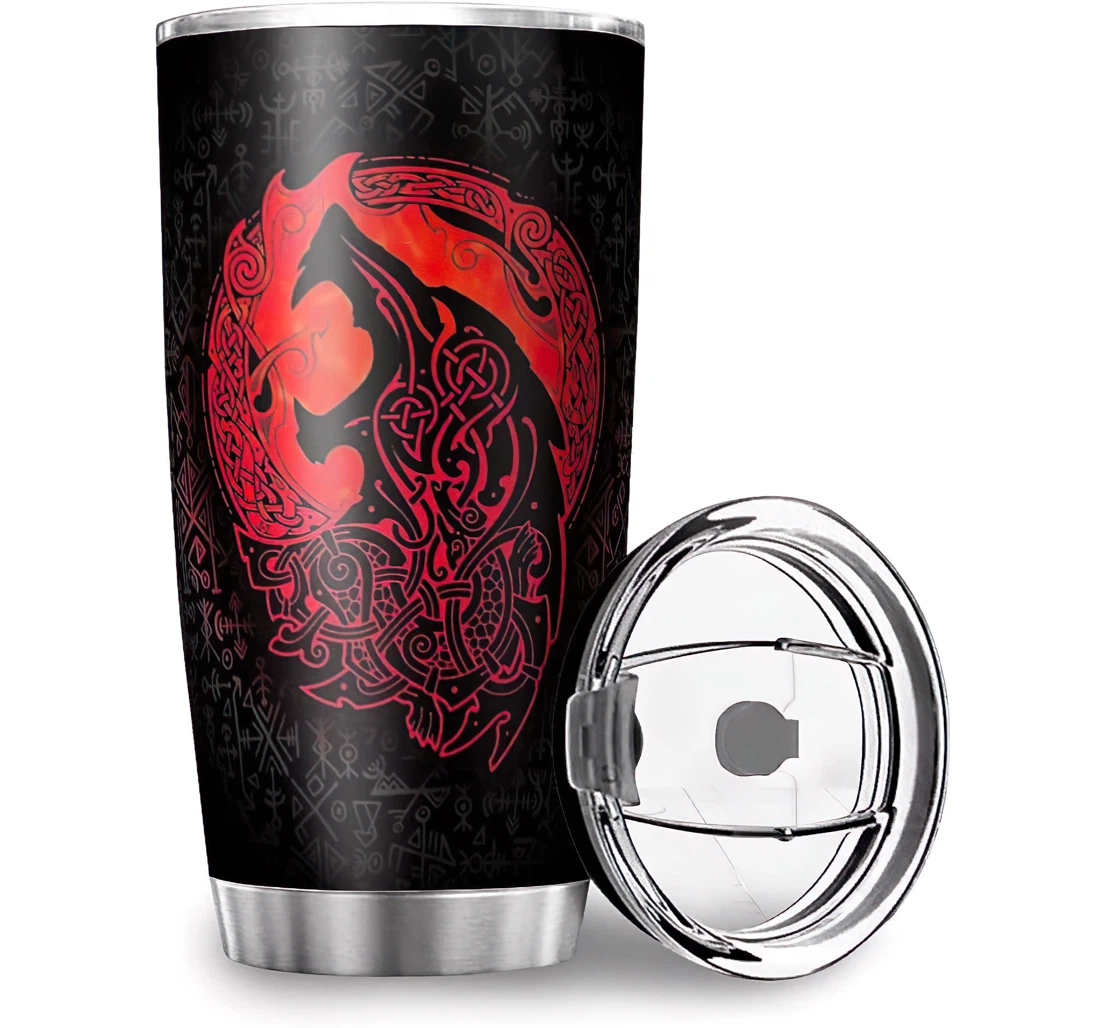 Fun Viking Wolf Raven Ice Drinks Stainless Steel Tumbler Cup