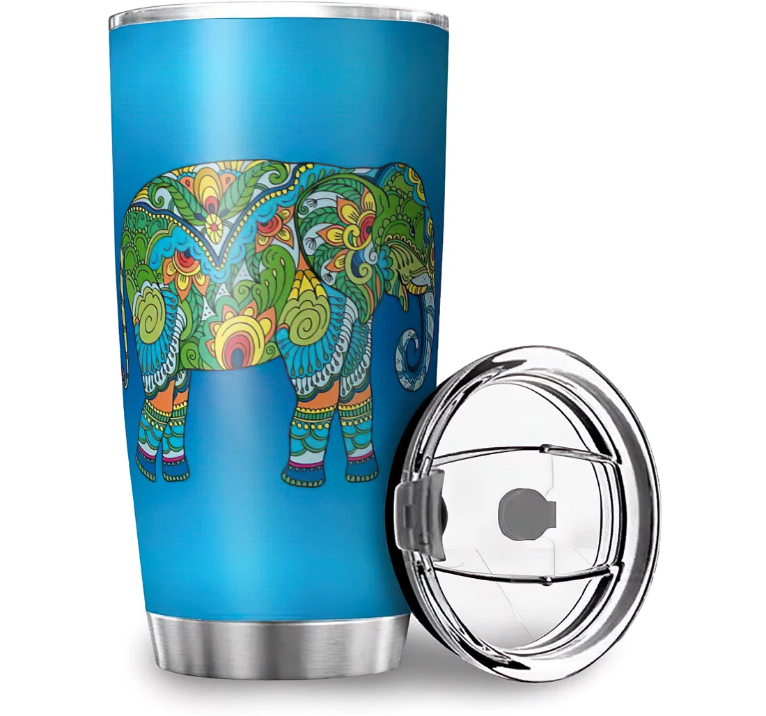 Funny Colorful Green Blue Elephant Print Car Fathers Day Mothers Day Stainless Steel Tumbler Cup