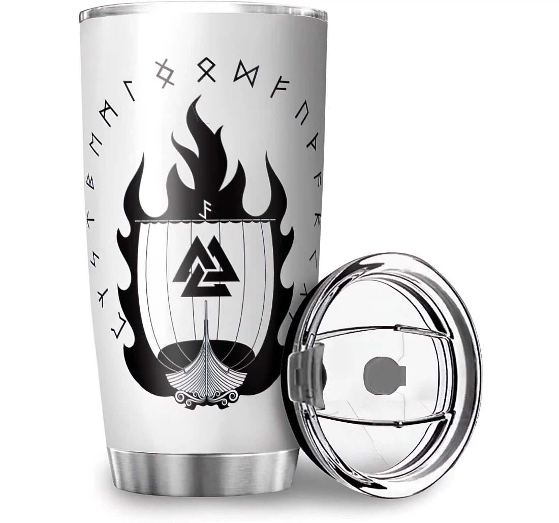 Funny Viking Valknut Boat Printed Car Home Office School Stainless Steel Tumbler Cup