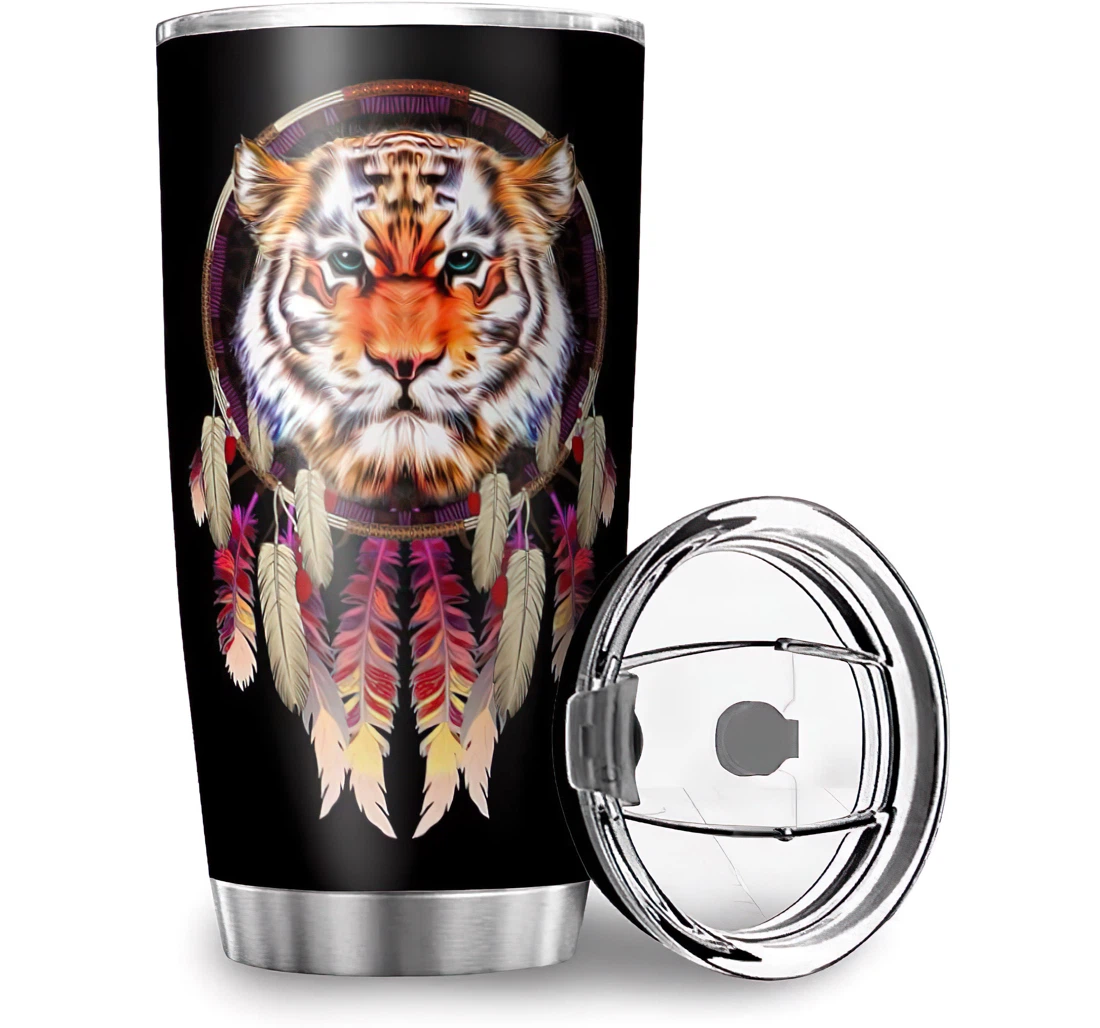 Fun Native America Animal Tiger Dreamcatcher Print Women Men Coworker Roommate Stainless Steel Tumbler Cup