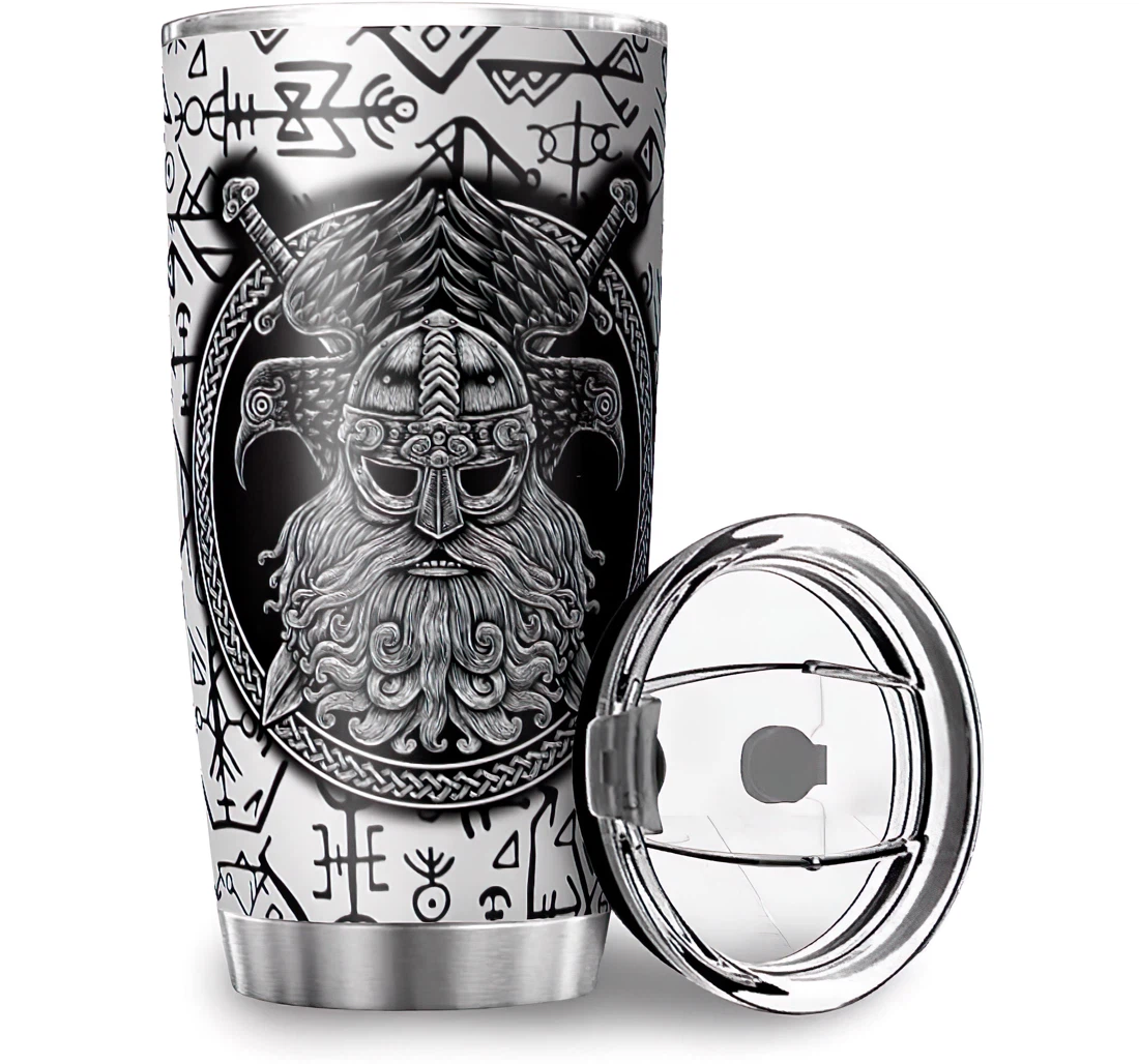 Funny Viking Man Warrior Raven Print Fathers Day Mothers Day Stainless Steel Tumbler Cup