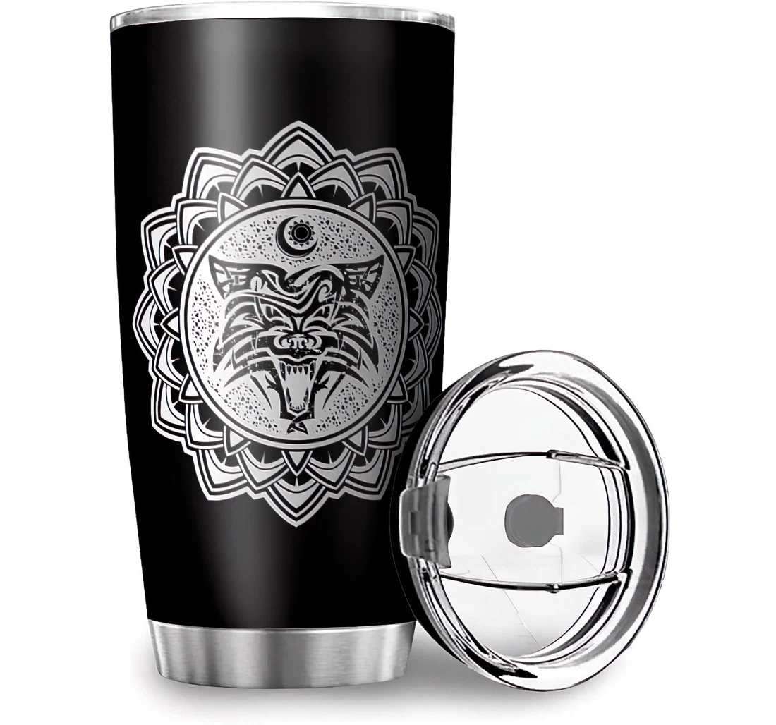 Funny Viking Wolf Tattoo Home Office School Stainless Steel Tumbler Cup