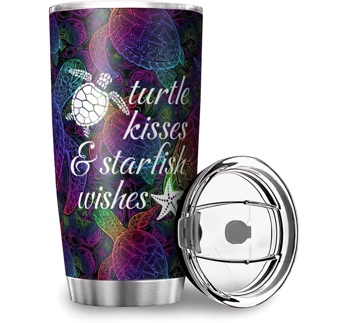 Custom Turtle Kisses & Starfish Wishes Print Car Cold & Hot Drinks Stainless Steel Tumbler Cup