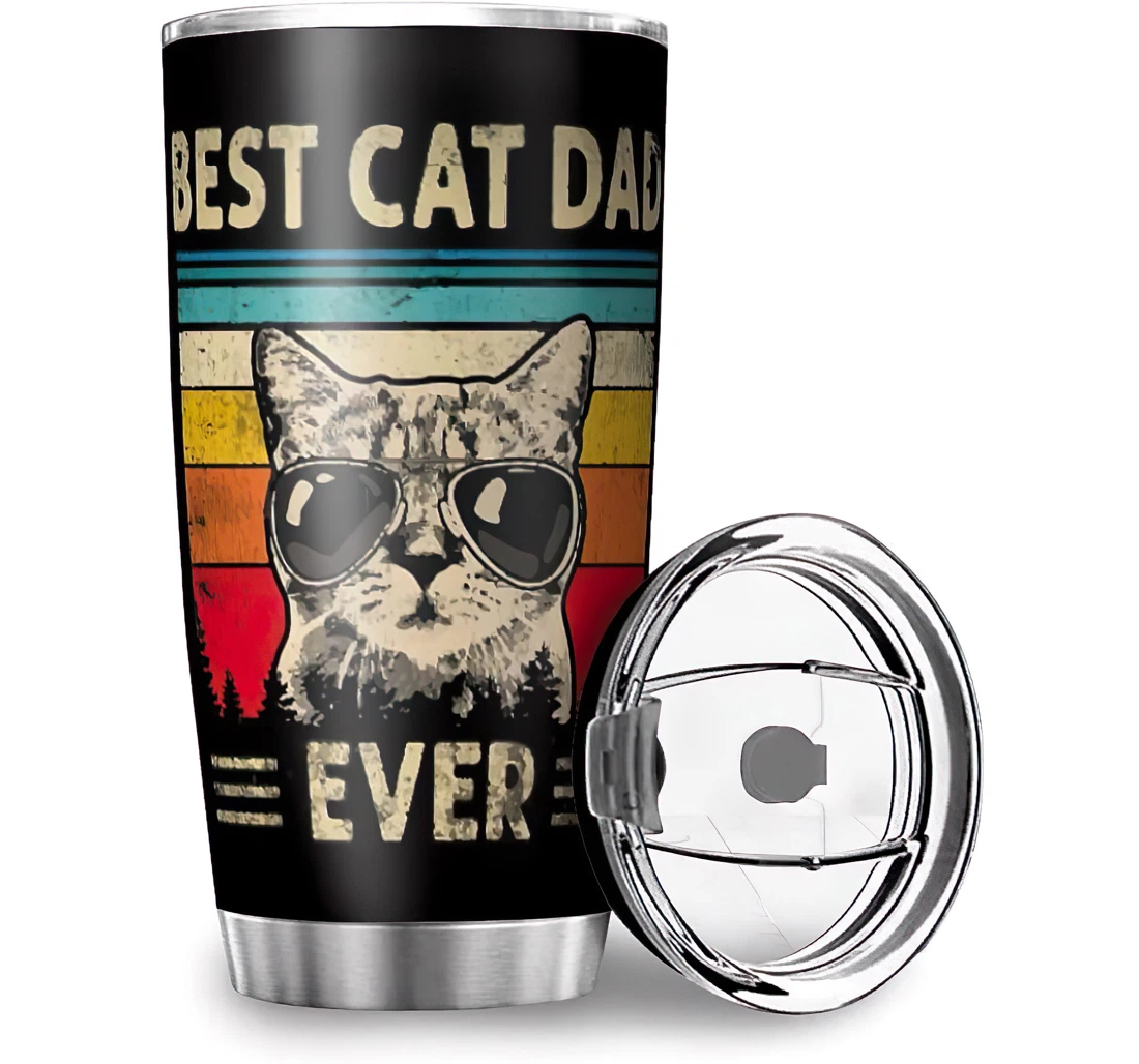 Unique Best Cat Dad Ever Husband Wife Stainless Steel Tumbler Cup