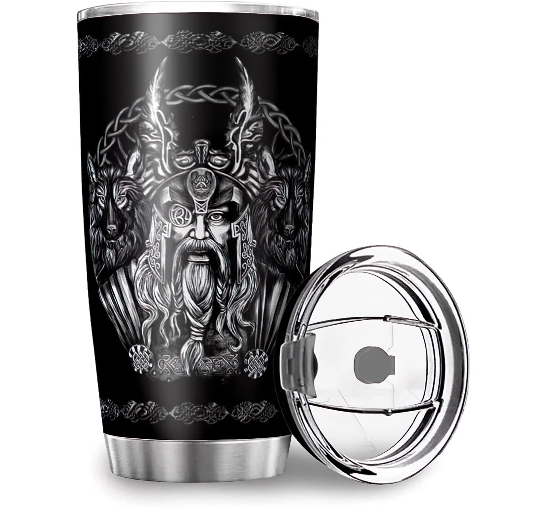 Durable Viking Odin Wolves Ravens Home Office School Stainless Steel Tumbler Cup