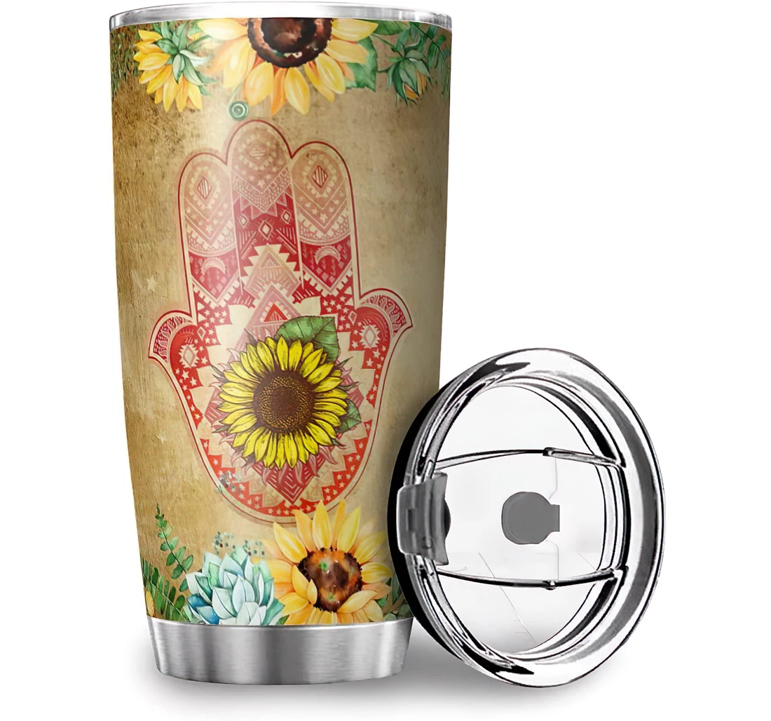 Fun Hand Sunflower Design Ice Drinks Stainless Steel Tumbler Cup