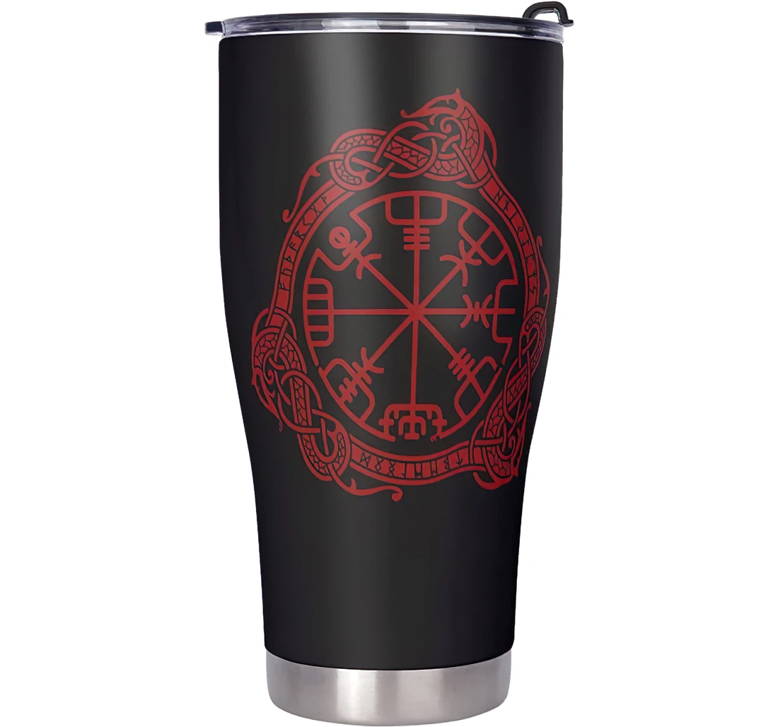 Funny Viking Red Dragon Compass Print Parents Birthday Stainless Steel Tumbler Cup