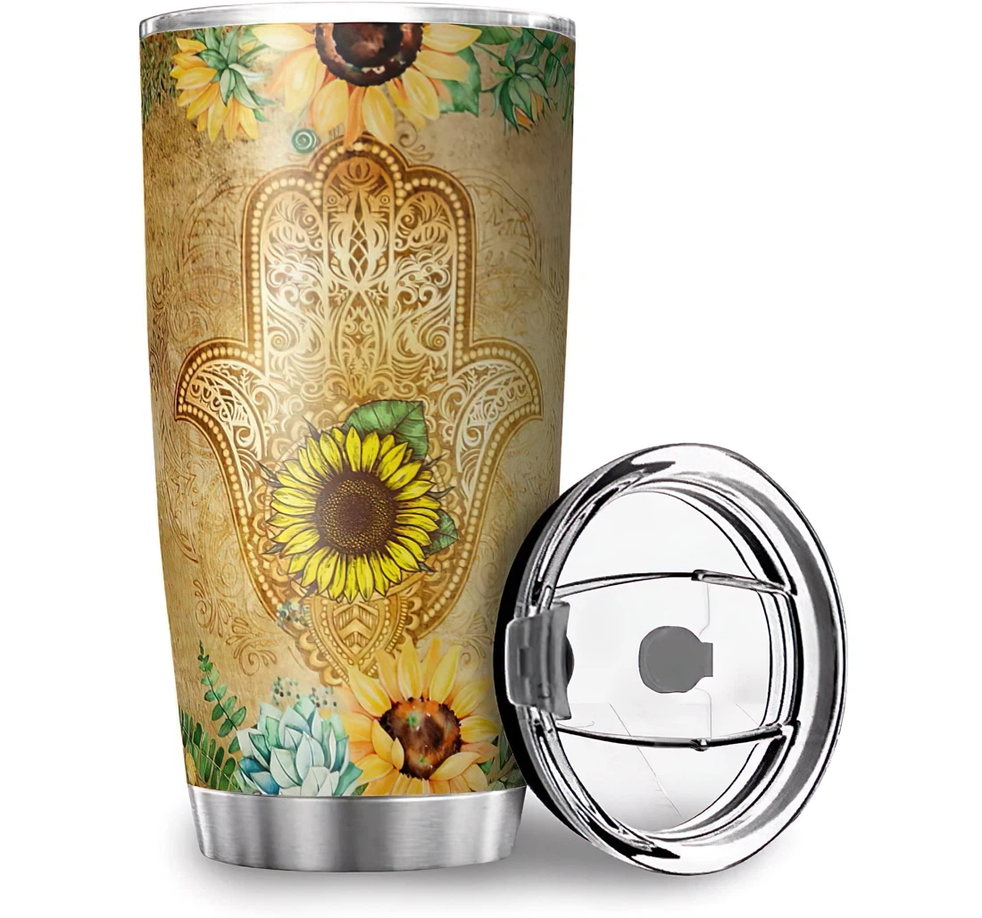 Unique Hand Sunflower Mom Dad Stainless Steel Tumbler Cup