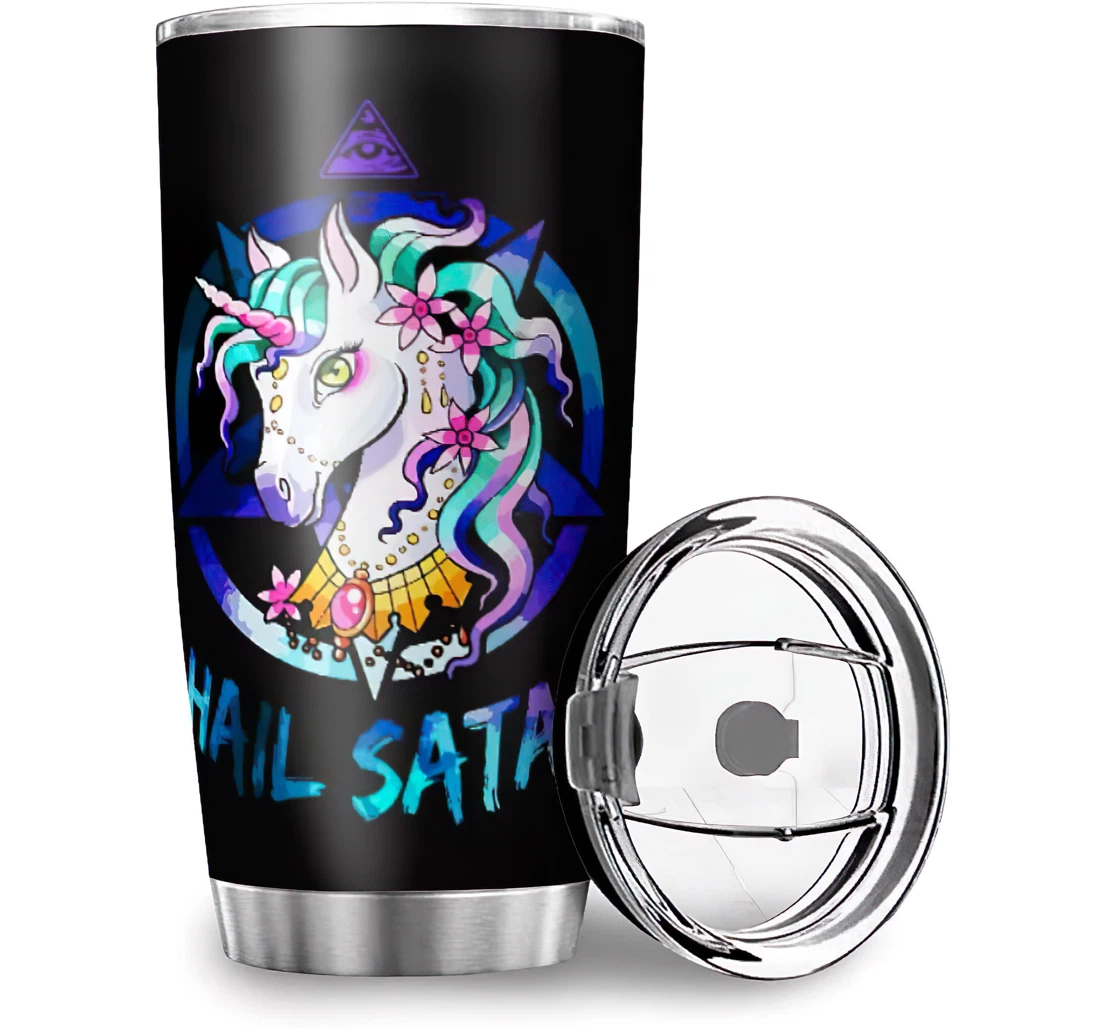 Custom Hail Satan Unicorn Design Cold & Hot Drinks Stainless Steel Tumbler Cup