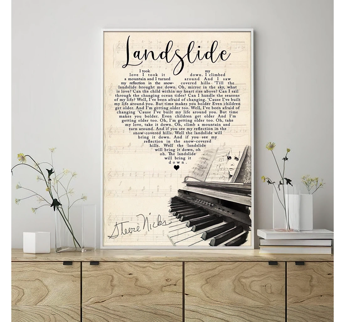 Poster, Canvas - Landslide Mac Lyrics Signed From Rock Band Gifts Love Music Art, Stevie Nicks Fleetwood Mac Landslide Print Framed Wall Art