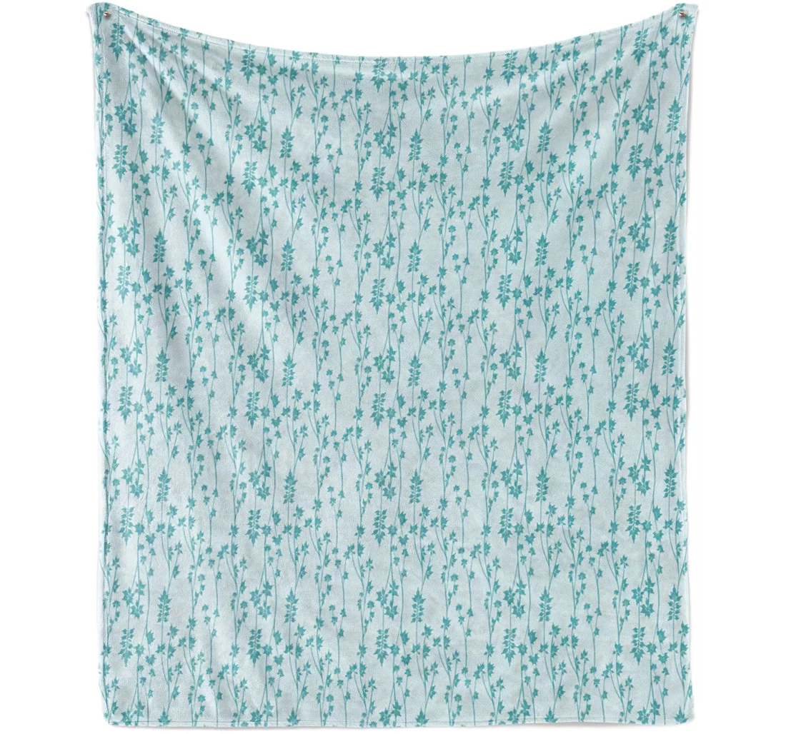 Throw Blanket, Quilt - Floral Blossoming Eucalyptus Leaves In Monochrome Style Garden Art Indoor And Outdoor Use Cadet Blue Cadet Blue Sherpa Fleece