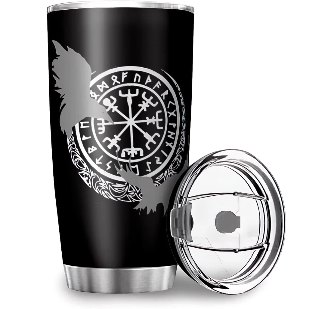 Funny Viking Symbol Compass Ravens Home Office Car Stainless Steel Tumbler Cup