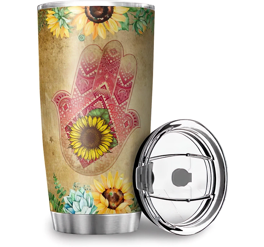 Unique Hand Sunflower Printed Women Men Coworker Roommate Stainless Steel Tumbler Cup