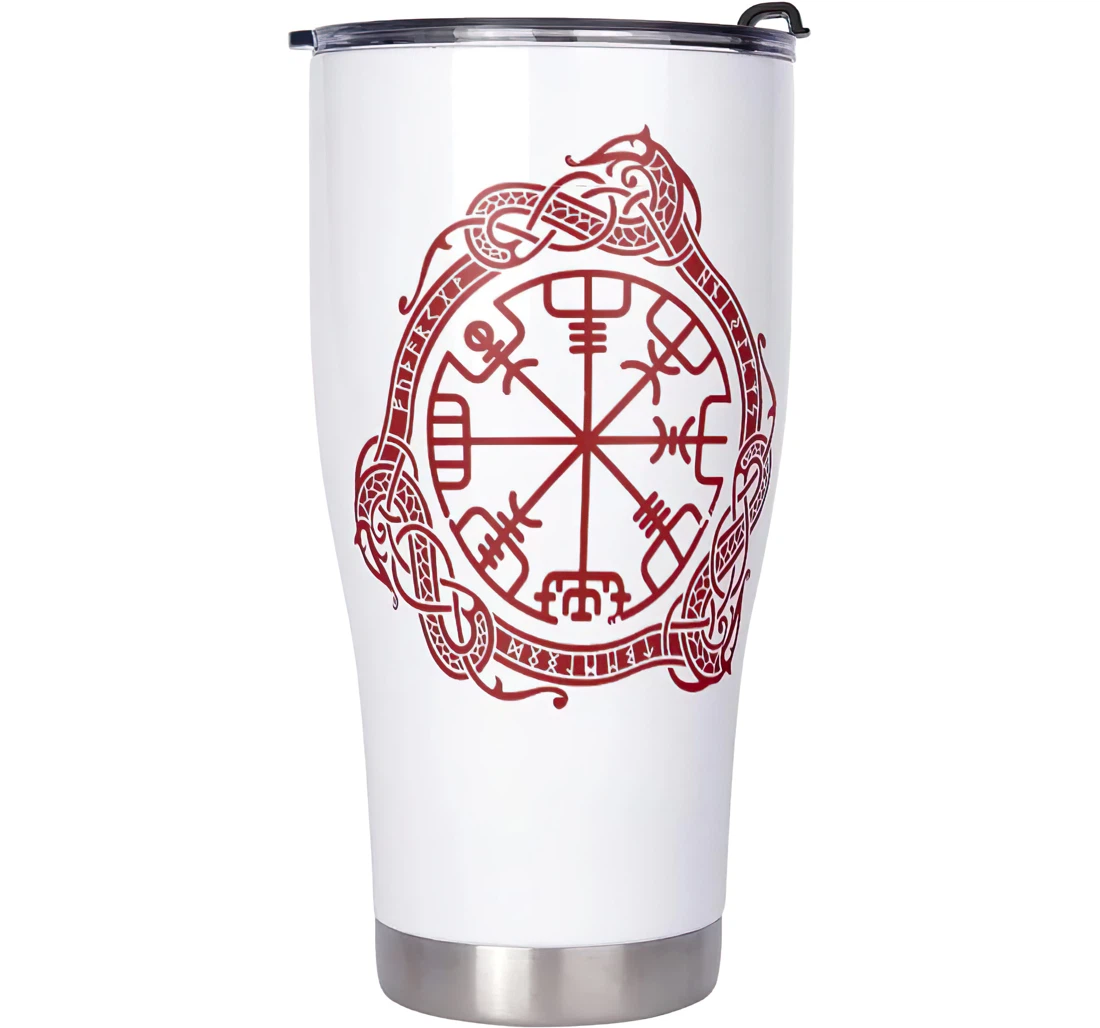 Durable Viking Red Dragon Compass Design Mom Dad Stainless Steel Tumbler Cup