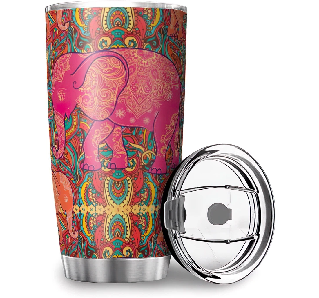 Funny Pink Yoga Elephant Design Car Mom Dad Stainless Steel Tumbler Cup