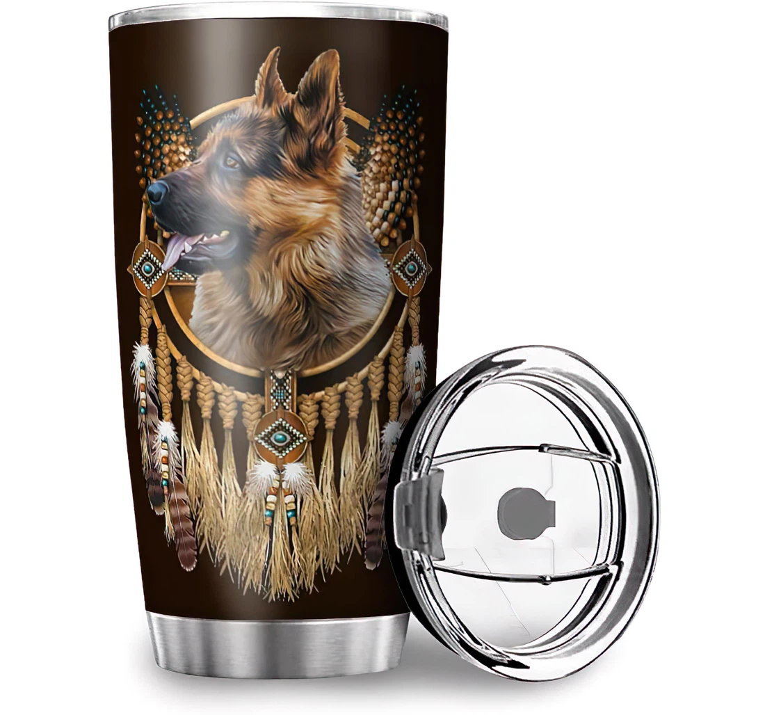 Custom German Shepherd Dreamcatcher Print Fathers Day Mothers Day Stainless Steel Tumbler Cup