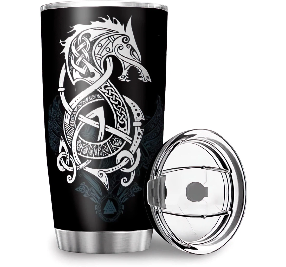 Durable Viking Wolf Printed Car Work Fitness Stainless Steel Tumbler Cup