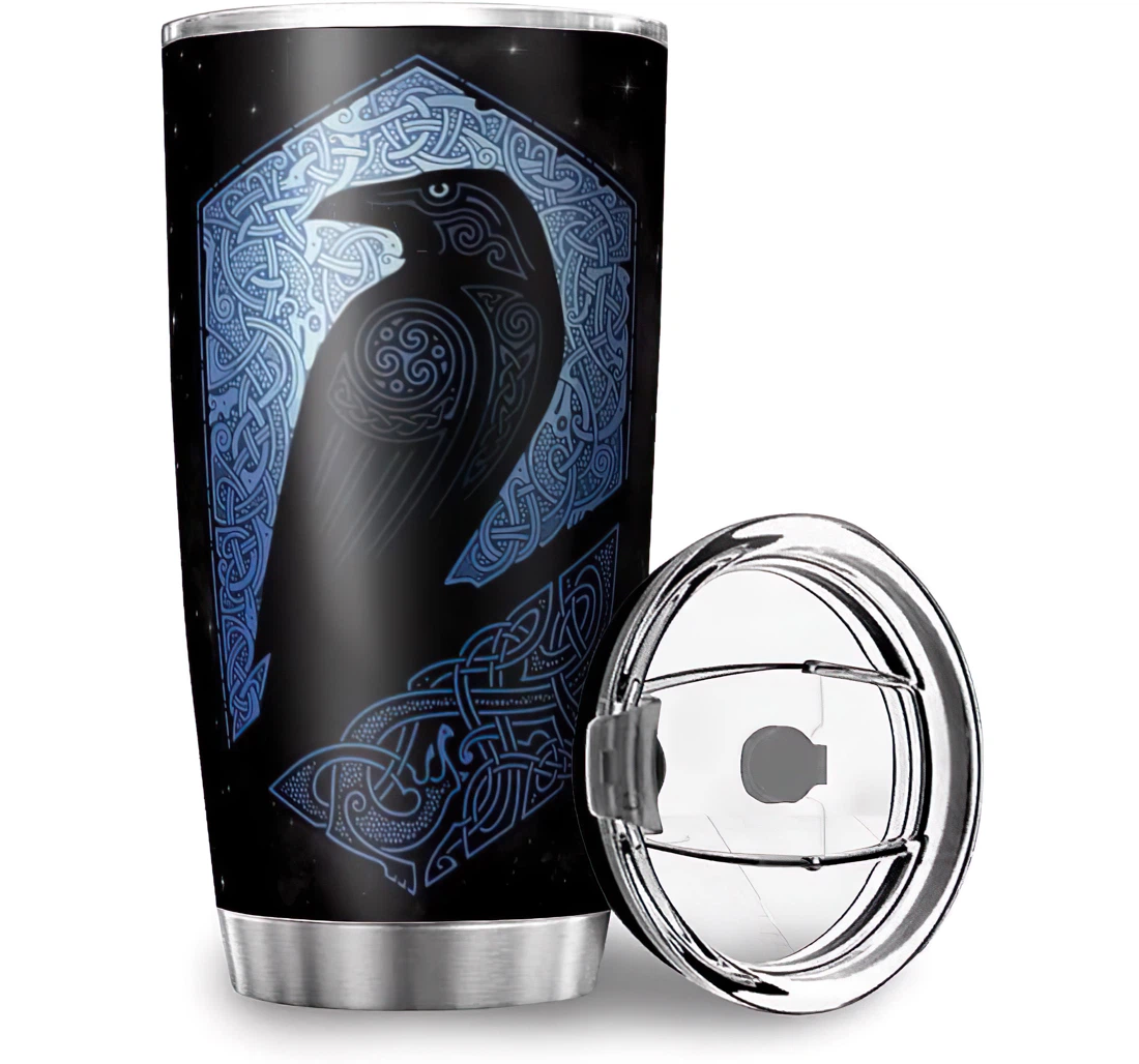 Unique Viking Odin Ravens Husband Wife Stainless Steel Tumbler Cup