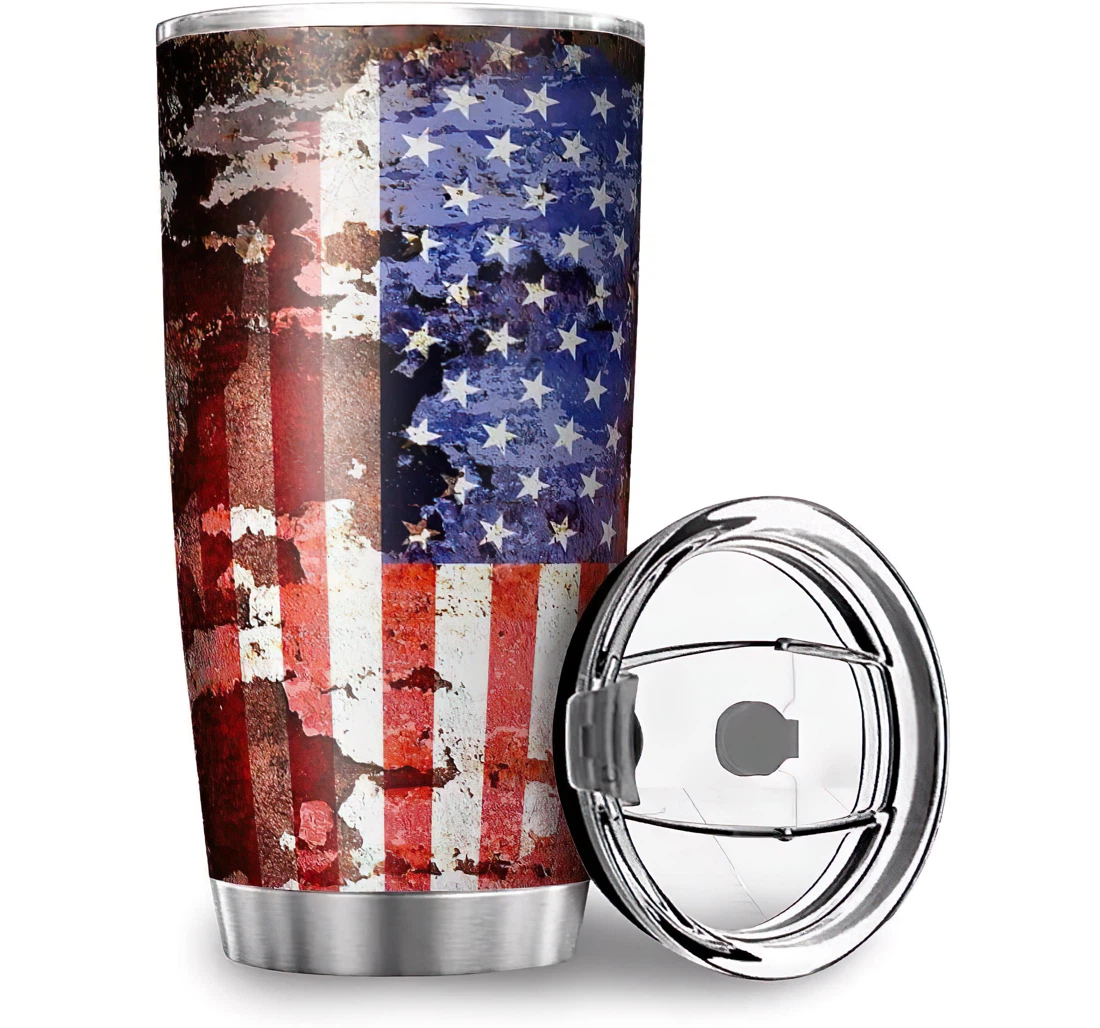 Funny Rusty Usa Flag Print Car Co-workers Office Stainless Steel Tumbler Cup