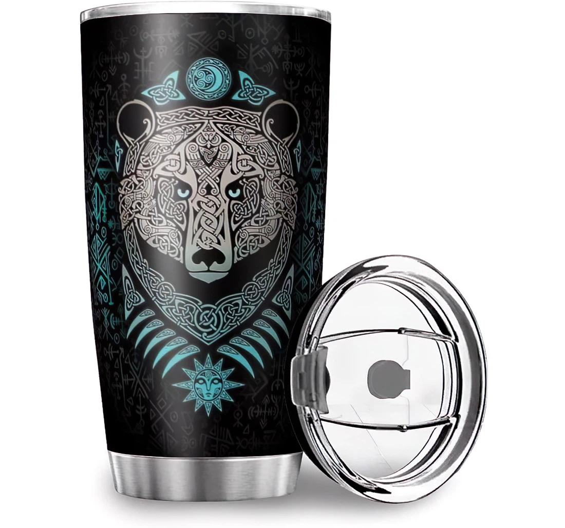 Fun Viking Bear Tree Of Life Print Home Office School Stainless Steel Tumbler Cup