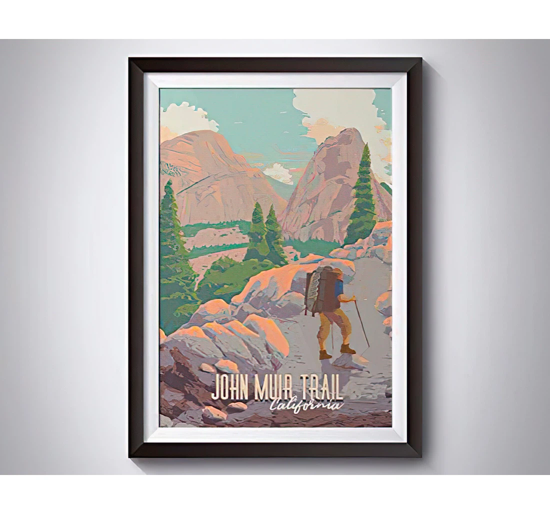 Poster, Canvas - John Muir Trail Usa Travel Print, Thru Hiking, Long Distance Hike, Yosemite National Park, California, Outdoors Gift, Backpacking Print Framed Wall Art