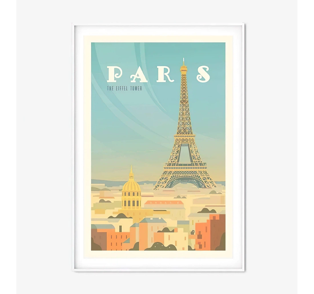 Poster, Canvas - Paris Vintage Travel Cityscape Print, City Travel Giftwall Print Framed Wall Art