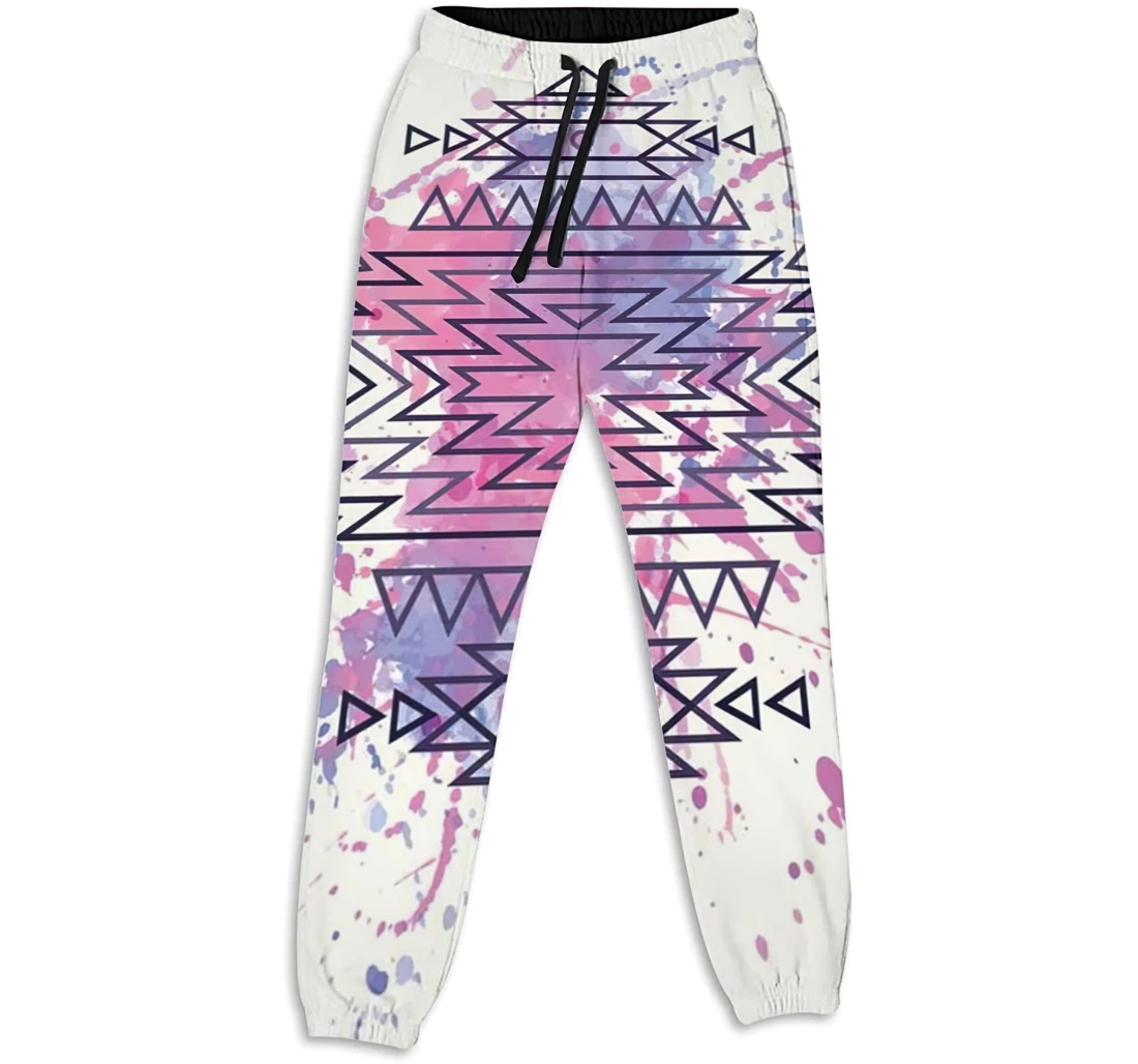 Personalized Graphic Tribal Aztec Pattern Watercolors Blurry Folk Sweatpants, Joggers Pants With Drawstring For Men, Women