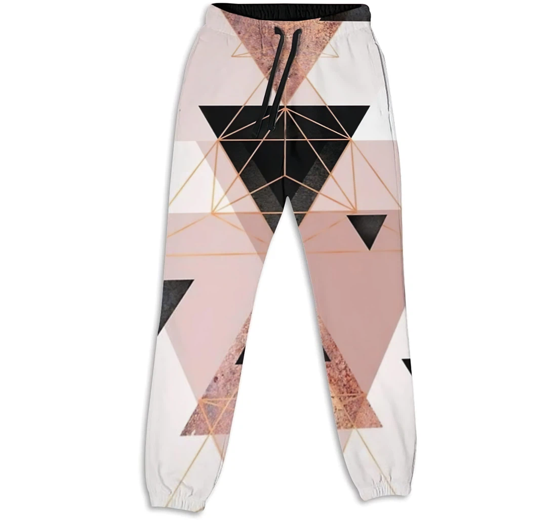 Personalized Graphic Triangle Rose Gold Marble Geometric Sweatpants, Joggers Pants With Drawstring For Men, Women