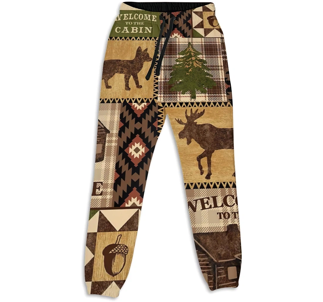Personalized Graphic Rustic Western Country Moose Southwest Sweatpants, Joggers Pants With Drawstring For Men, Women