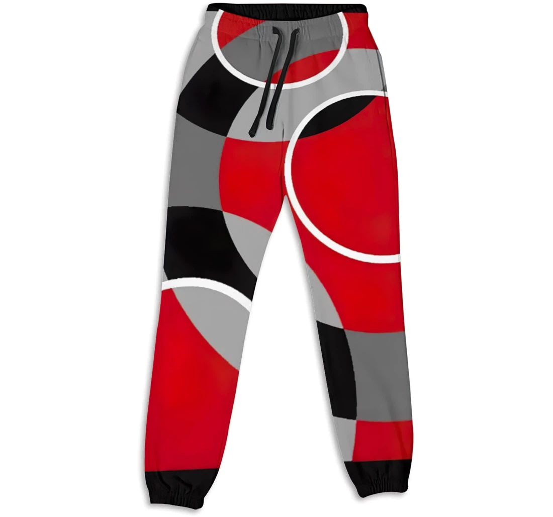 Personalized Casual Gray Black Red Swirls Abstract Sweatpants, Joggers Pants With Drawstring For Men, Women
