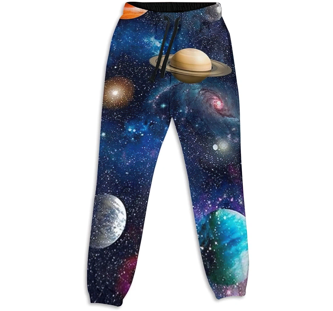 Personalized Planets Galaxy Space Stars Cosmic Sweatpants, Joggers Pants With Drawstring For Men, Women
