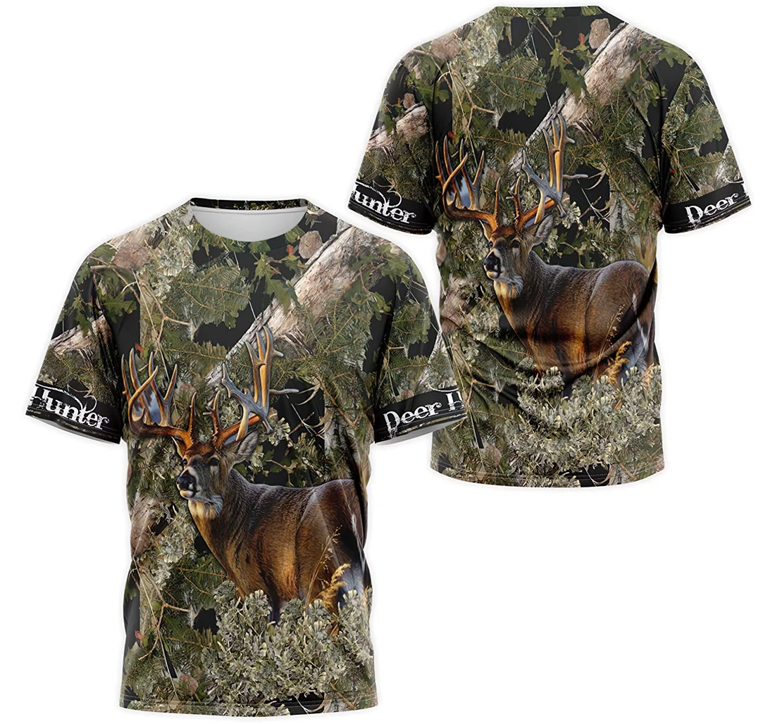 Personalized T-Shirt, Hoodie - Deer Hunter Leaves Tree Camo 3D Printed