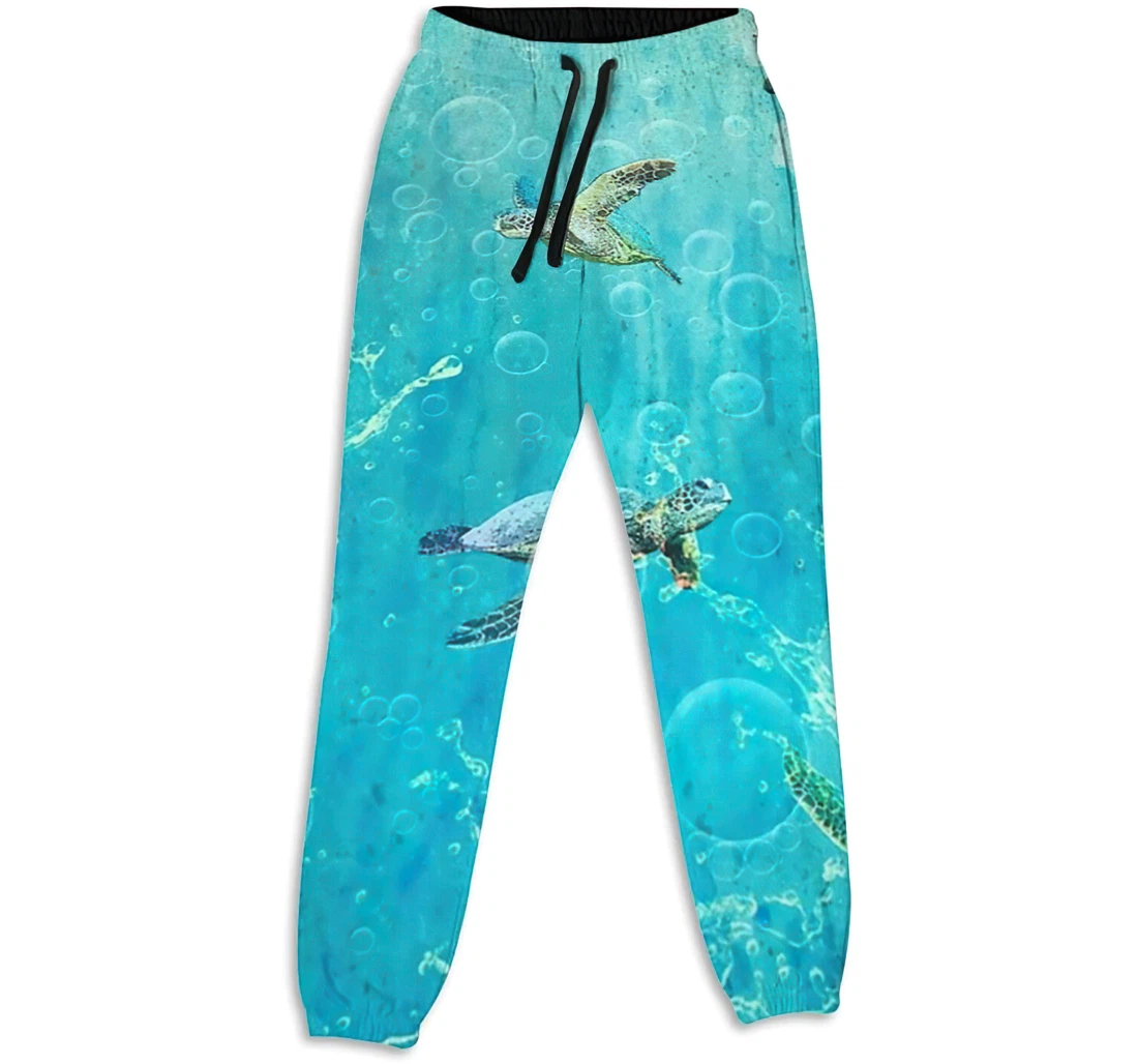 Personalized Swimming Turtles Blowing Bubbles Sweatpants, Joggers Pants With Drawstring For Men, Women